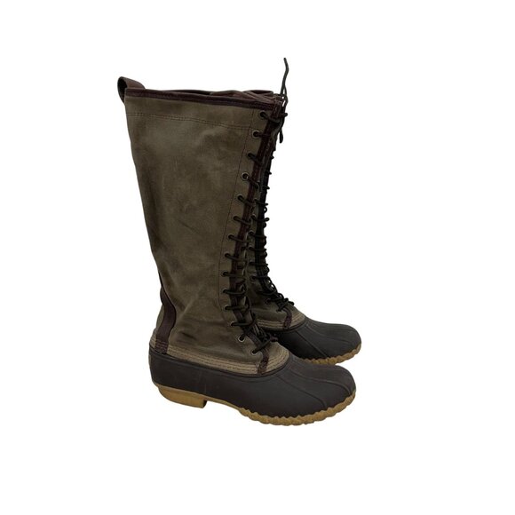 LL Bean Signature Waxed Canvas Maine Hunting Lace Up Tall Boots Shoes Womens 9M - Picture 1 of 10